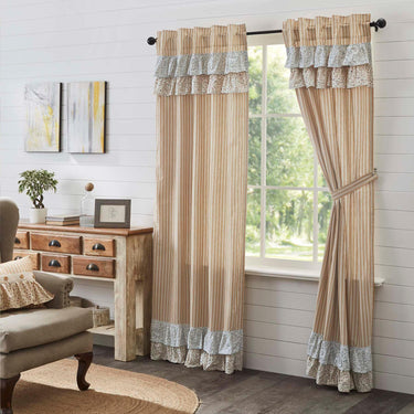 Kaila Ticking Gold Ruffled Panel Set of 2 84x40 VHC Brands - The Fox Decor